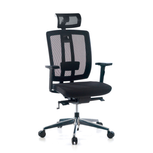 Silla de oficina Ergomax, premium, espuma inyectada con reposacabezas - NEGRO