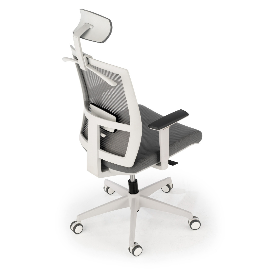 silla ergonomica gris kendo estructura blanca reposacabezas malla 8