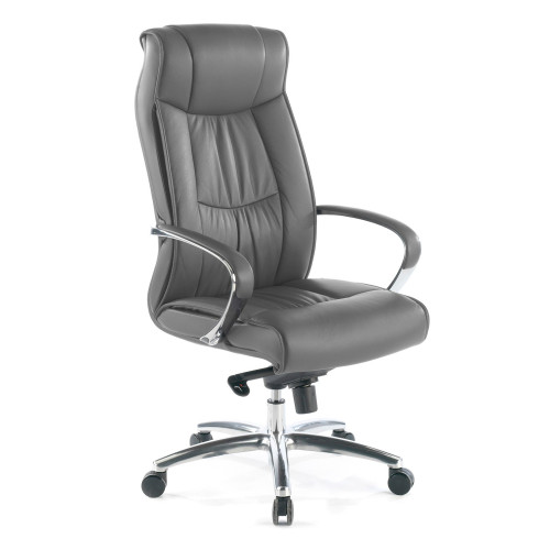 Sillón de oficina Bahia piel natural, brazos de aluminio - Gris