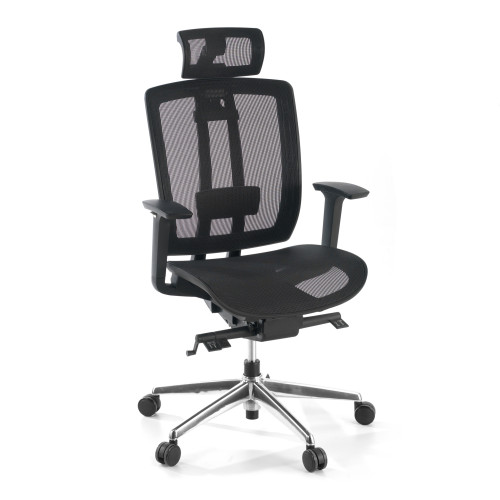 Silla de oficina Ergomax, premium, red con reposacabezas - NEGRO