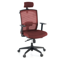 Silla de oficina Kendo, brazos ajustables, reposacabezas, red - rojo