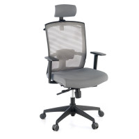 Silla de oficina Kendo, brazos ajustables, reposacabezas, red - gris