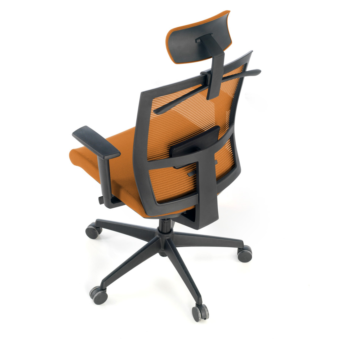 silla ergonomica naranja kendo estructura negra reposacabezas malla 7