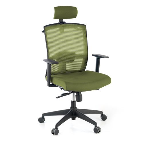Silla de oficina Kendo, brazos ajustables, reposacabezas, red - VERDE