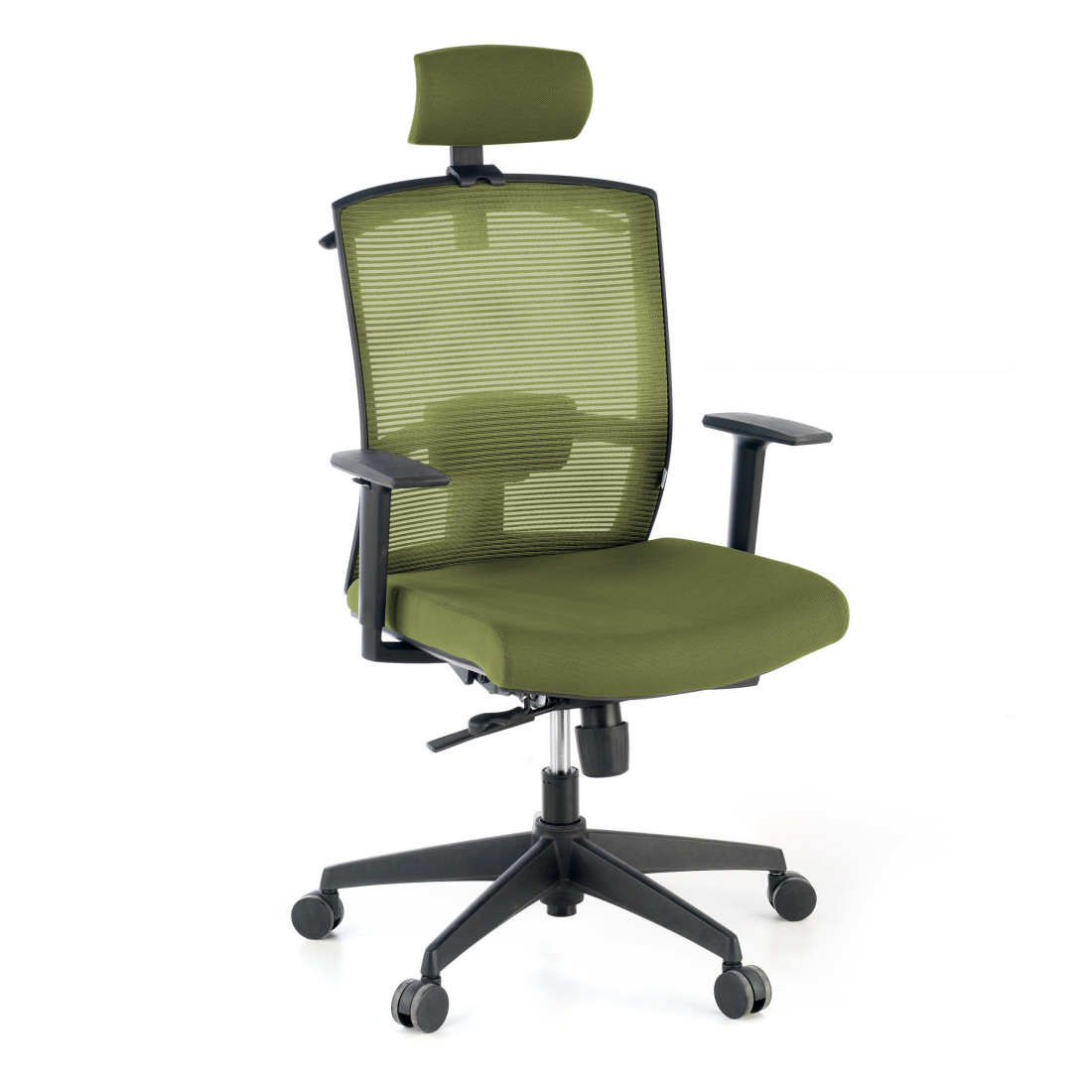 silla ergonomica verde kendo estructura negra reposacabezas malla 1