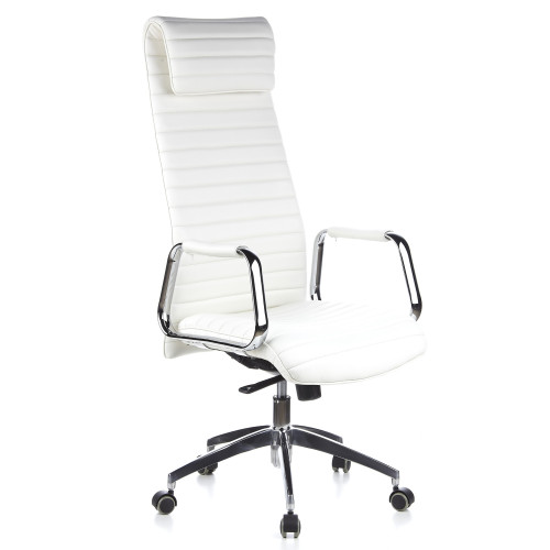 Sillón de oficina Jaguar, base aluminio, piel natural - BLANCO