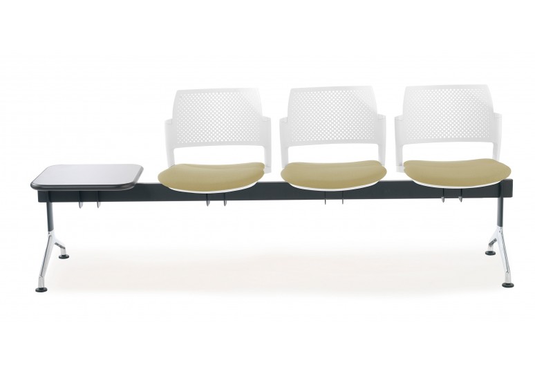 Bancada sala de espera Kyoto tapizada 3 asientos+mesa blanco