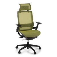 Silla ergonómica de oficina con reposacabezas, brazos 3D, red Goliath - verde