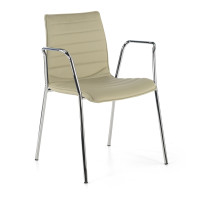 Silla confidente Cube 4 Patas con brazos estructura cromo ecopiel - Beige