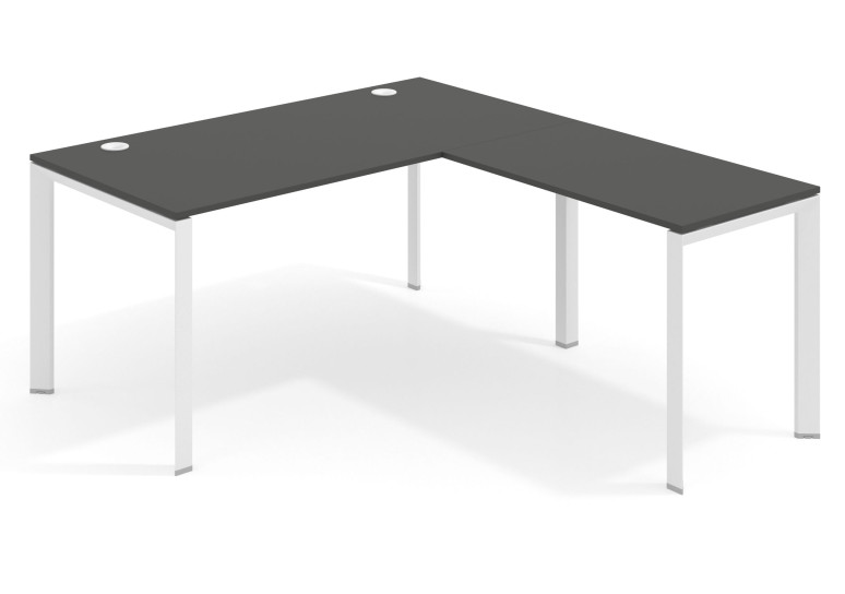 Mesa de oficina con ala Link estructura blanca - Pizarra, 140x180 cm, Sin faldón