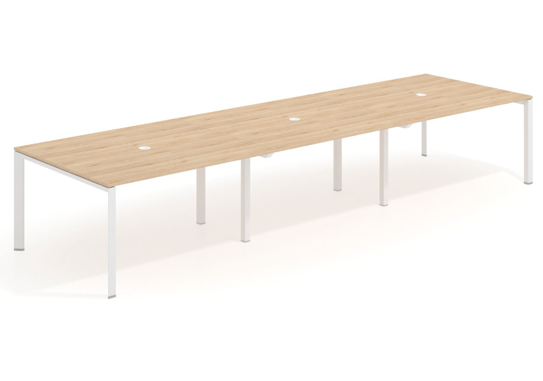 Mesa de reuniones Link 126 triple estructura blanca - Pino danes, 360x126 cm