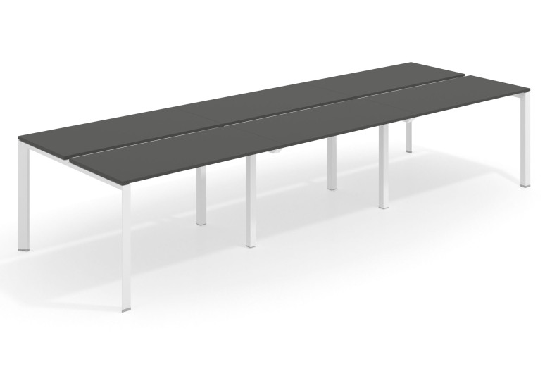 Mesa multipuesto triple Link bench 126 estructura blanca - Pizarra, 300x126 cm, Sin divisor