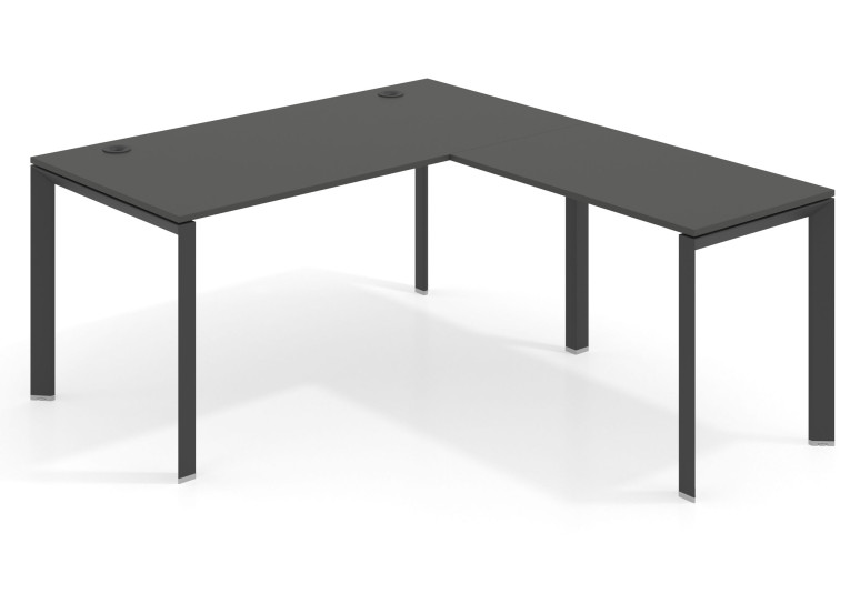 Mesa de oficina con ala Link estructura negro - Pizarra, 140x180 cm, Sin faldón