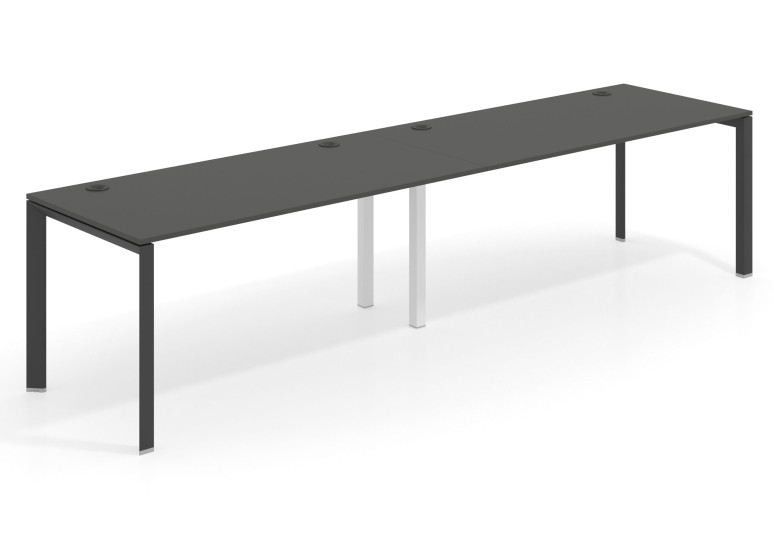 Mesa de oficina progresiva doble serie link estructura negro - Pizarra, 240x80 cm, Sin faldón