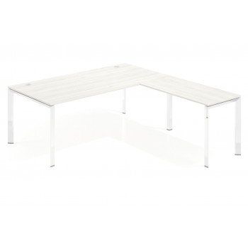 Mesa de direccion con ala Link estructura negro - Blanco nordic, 180x200 cm, Sin faldón