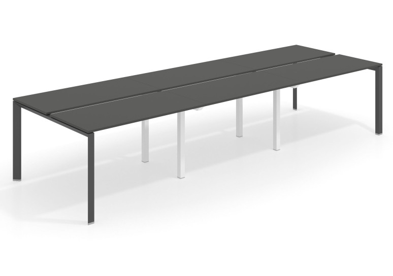 Mesa multipuesto triple Link bench 126 estructura negro - Pizarra, 300x126 cm, Sin divisor