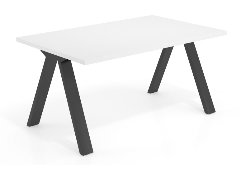 Mesa de escritorio Uve estructura negra - Blanco mate, 160x100 cm