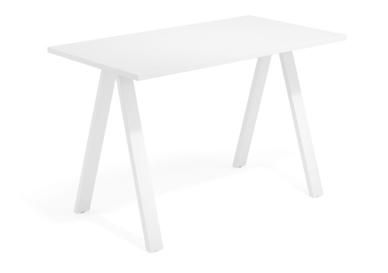 Mesa de escritorio alta Uve estructura blanca - Blanco mate, 160x100 cm