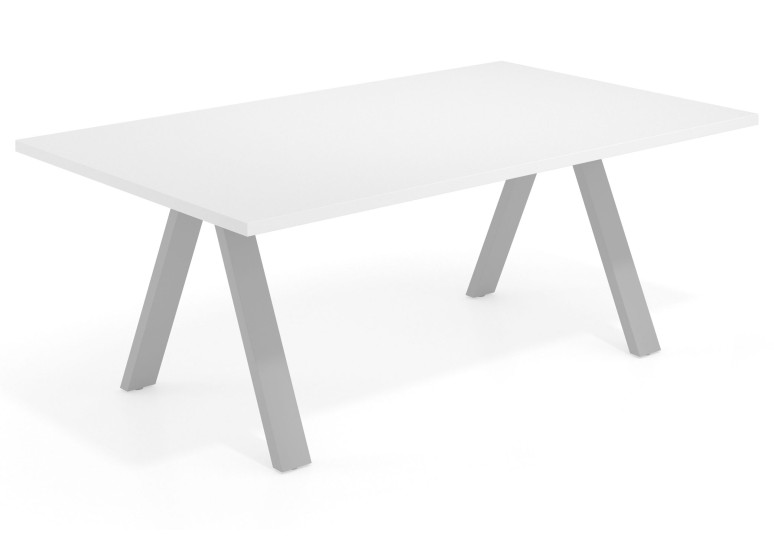 Mesa multipuesto Uve fondo 120 estructura estructura aluminio - Blanco mate, 200x120 cm