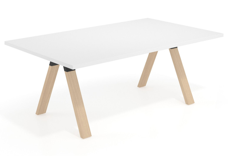 Mesa multipuesto Uve fondo 120 estructura madera - Blanco mate, 200x120 cm