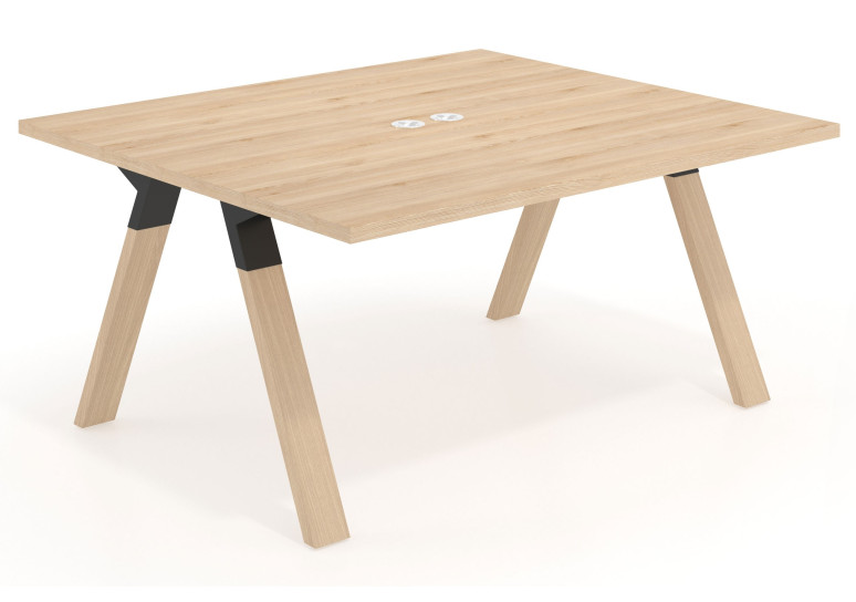 Combinacion Mesa multipuesto Uve fondo 140 estructura madera - Blanco mate, 160x140 cm