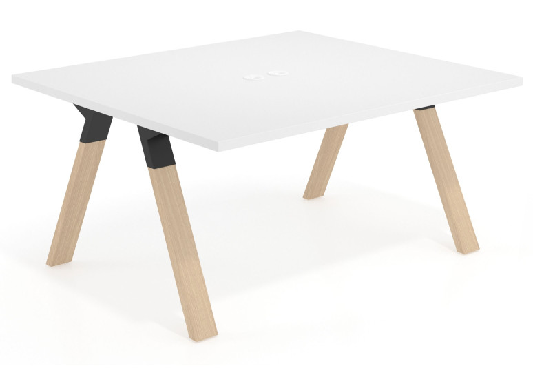 Mesa multipuesto Uve fondo 140 estructura madera - Blanco mate, 160x140 cm