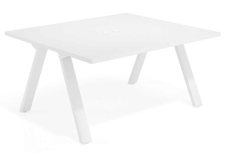 Mesa multipuesto Uve fondo 140 estructura blanca - Blanco mate, 160x140 cm