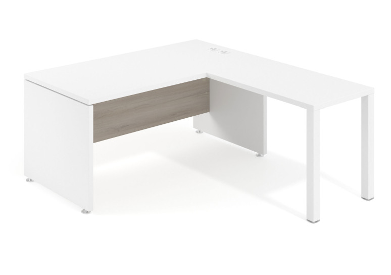 Mesa de dirección con ala Manager estructura blanca - 160x180 cm, Blanco mate/Iron