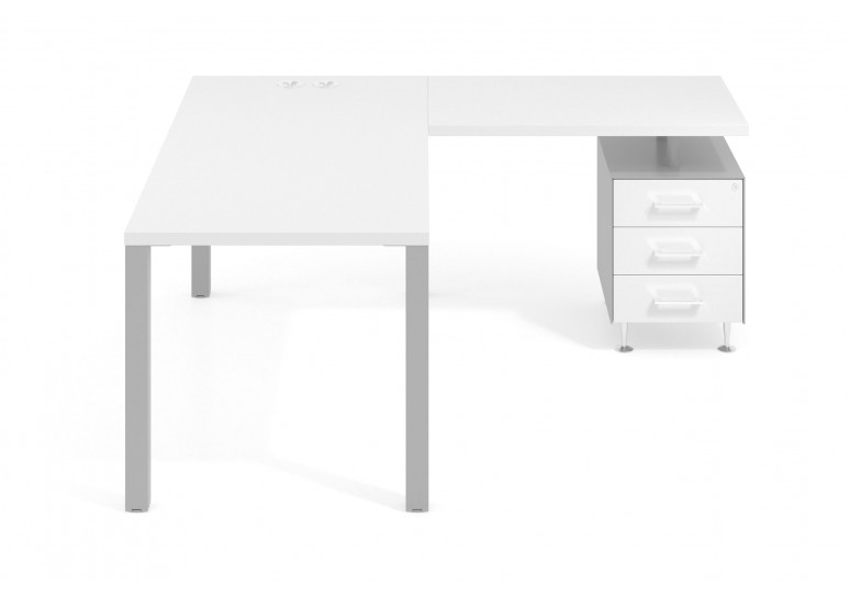 Mesa de escritorio en L Quadra con cajonera estructura aluminio