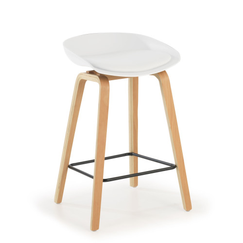 Taburete de oficina Uma, patas de madera - BLANCO
