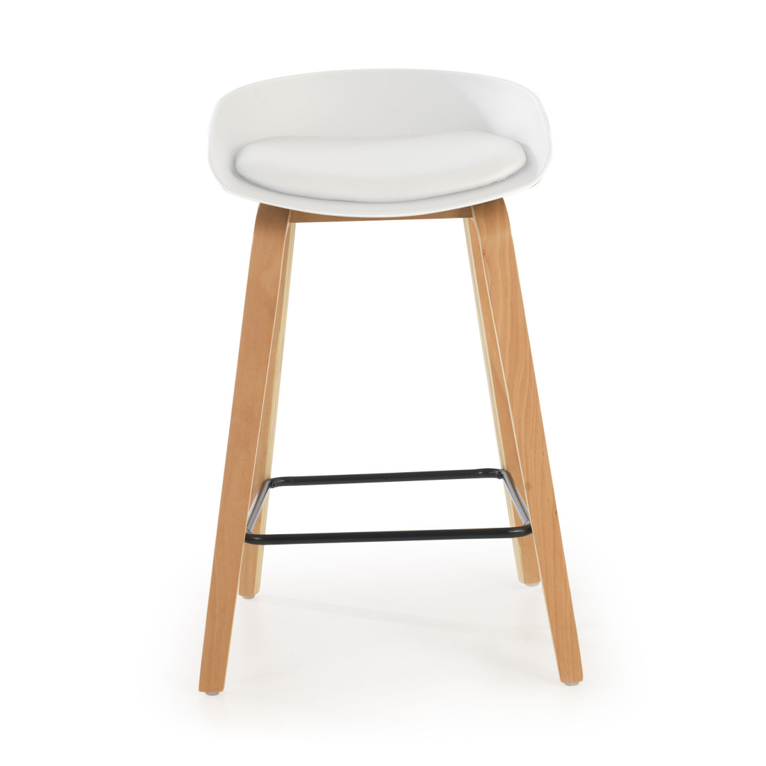taburete de oficina blanco uma patas de madera piel sintetica 3