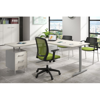 Work Due - Mesa de escritorio en L work due con cajonera 3 cajones estructura aluminio - Imagen 2