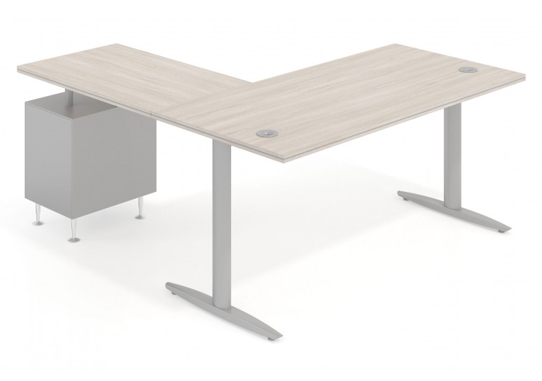 Mesa de escritorio en L work due con cajonera 3 cajones estructura aluminio