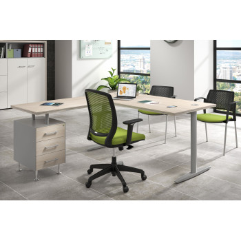 Mesa de escritorio en L work due con cajonera 3 cajones estructura aluminio
