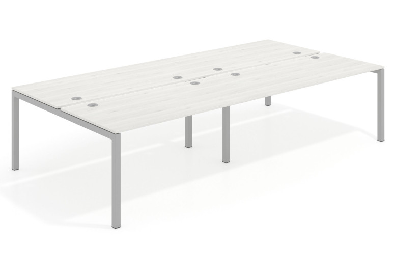 Mesa multipuesto bench doble Kubika 166 estructura aluminio - Blanco nordic, 240x166 cm, Sin divisor