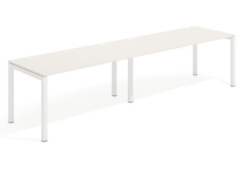 Mesa de oficina progresiva doble Kubika estructura blanca - Marfil, 240x80 cm, Sin faldón