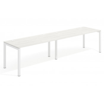 Mesa de oficina progresiva doble Kubika estructura blanca - Blanco nordic, 240x80 cm, Sin faldón