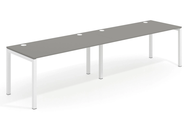 Combinacion Mesa de oficina progresiva doble Kubika estructura blanca - Iron, 240x80 cm, Sin faldón