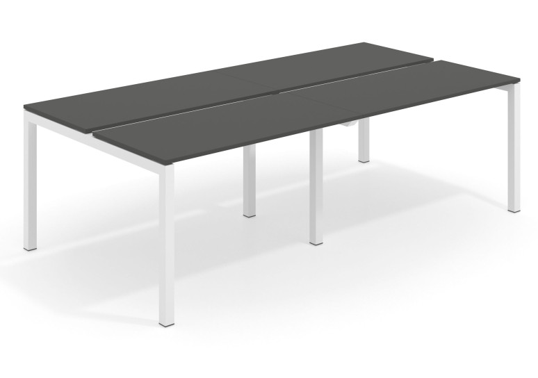 Mesa multipuesto bench doble Kubika 126  estructura blanca - Pizarra, 200x126 cm, Sin divisor