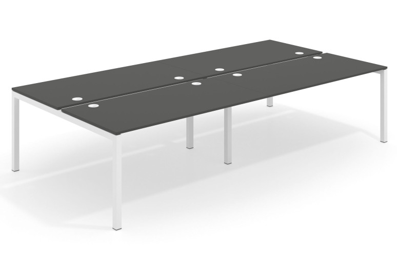 Mesa multipuesto bench doble Kubika 166 estructura blanca - Pizarra, 240x166 cm, Sin divisor