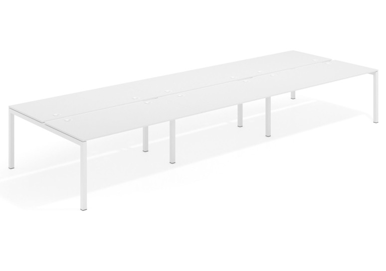 Combinacion Mesa multipuesto bench triple Kubika 166 estructura blanca - Pizarra, 360x166 cm, Sin divisor