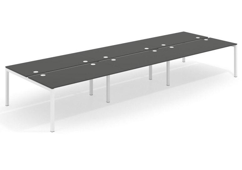 Mesa multipuesto bench triple Kubika 166 estructura blanca - Pizarra, 360x166 cm, Sin divisor