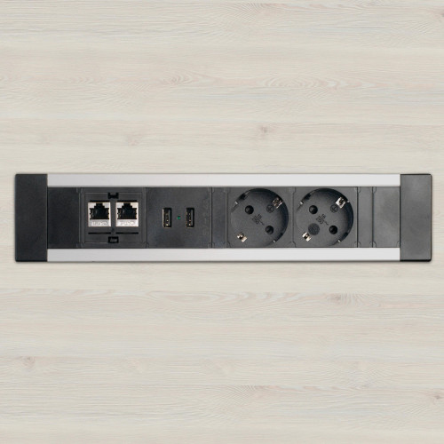 Pasacables de mesa Powerhub connect 2 enchufes + 2 RJ45 + USB 