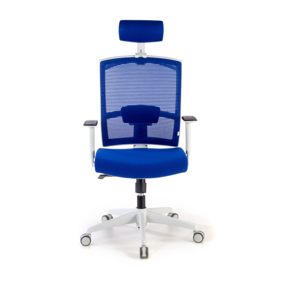 silla ergonomica azul kendo estructura blanca reposacabezas malla 4