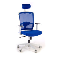 Silla de oficina Kendo white, brazos ajustables, reposacabezas, red - azul