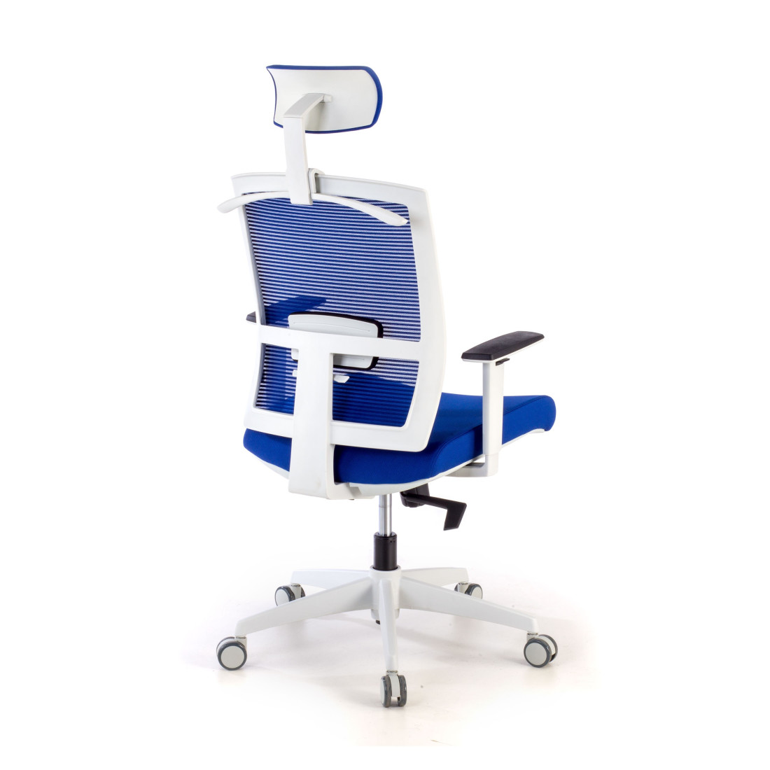 silla ergonomica azul kendo estructura blanca reposacabezas malla 5