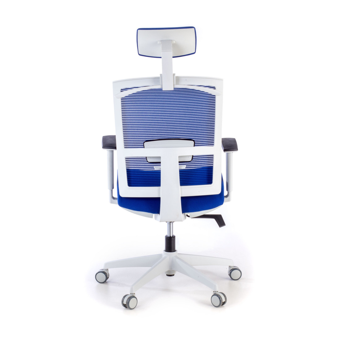 silla ergonomica azul kendo estructura blanca reposacabezas malla 6