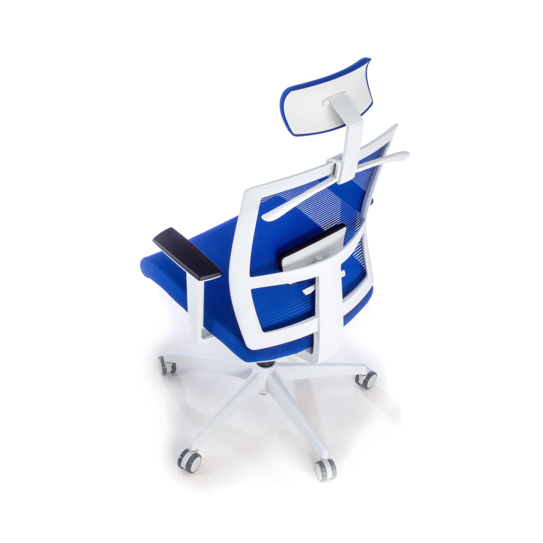 silla ergonomica azul kendo estructura blanca reposacabezas malla 9