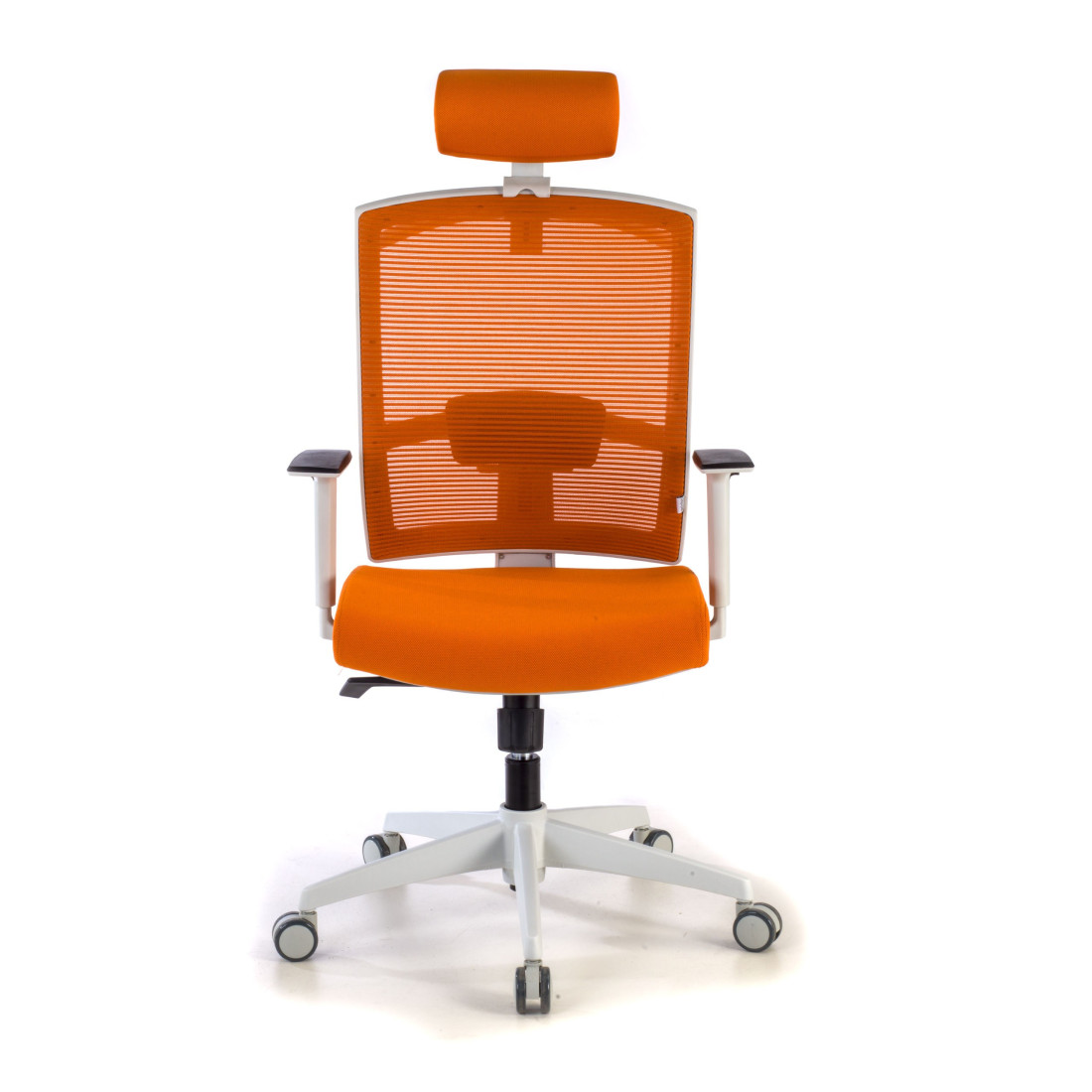 silla ergonomica naranja kendo estructura blanca reposacabezas malla 4