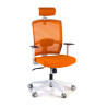 Silla de oficina Kendo white, brazos ajustables, reposacabezas, red - Naranja